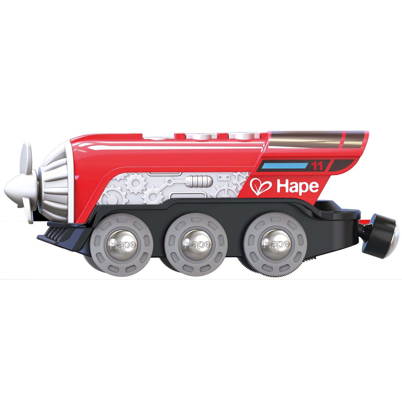 Hape: Light & Sound Propeller Engine - Red & Silver - Battery-Operated Train Toy, Forward & Reverse, Magnetic Linking Capability Vehicle, Kids Ages 3+